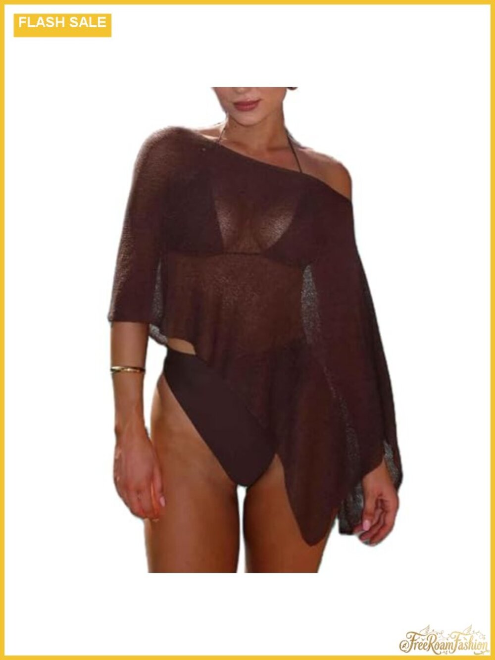 Women Sheer Knit Poncho Shrug One Shoulder Mesh Cover Up Lightweight